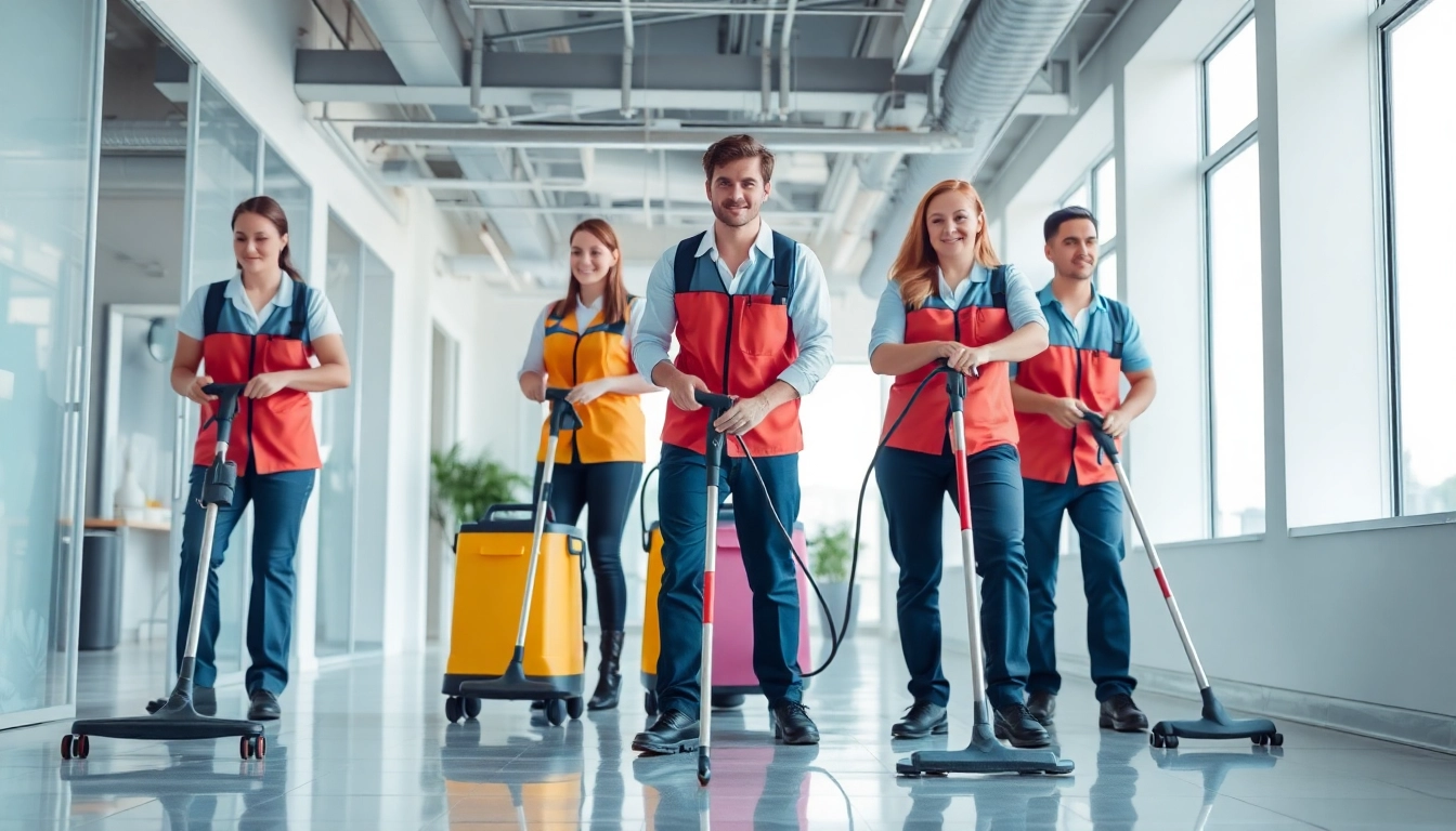 Employees providing Jacksonville commercial cleaning services in a bright and tidy office.