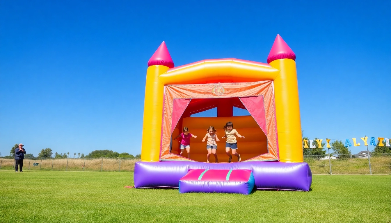 Children enjoying a bounce house rental near me, featuring vibrant colors and a safe, fun environment for parties.