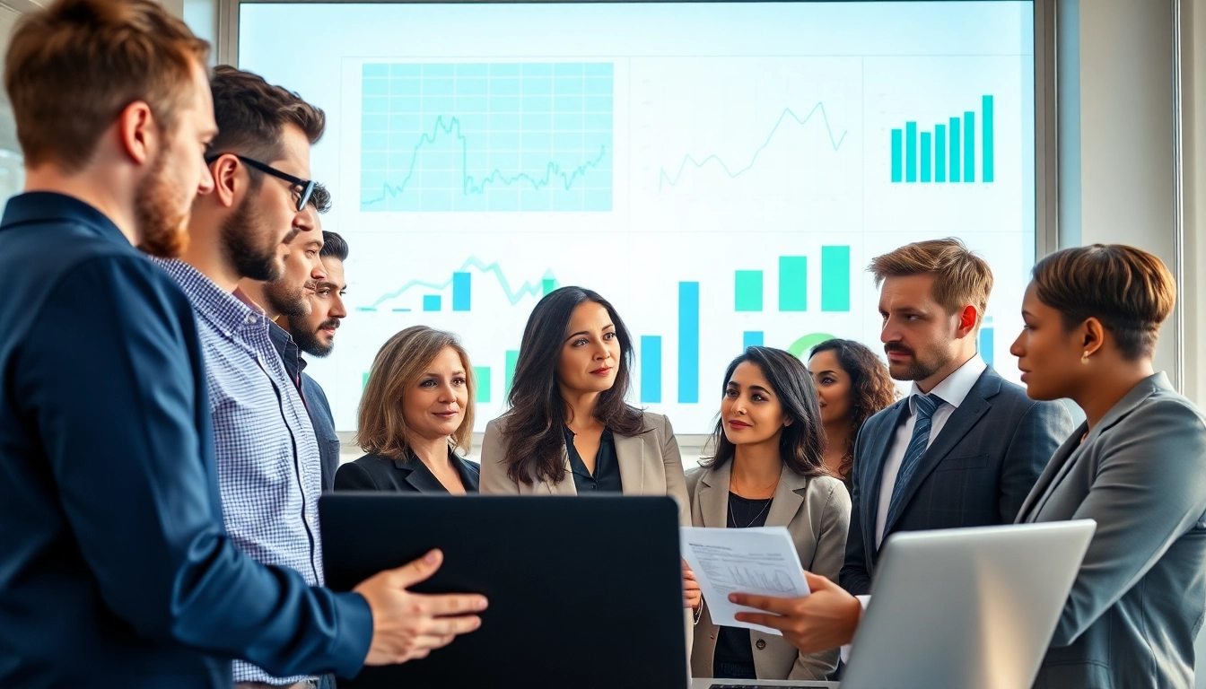Team of professionals discussing strategies to find competitor customers in a modern office.