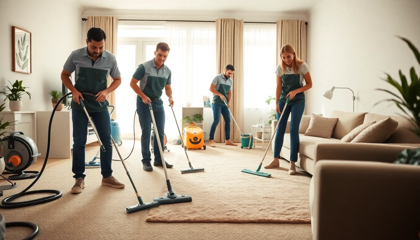 Expert bond cleaning Logan team deep cleaning a living room with professional equipment.