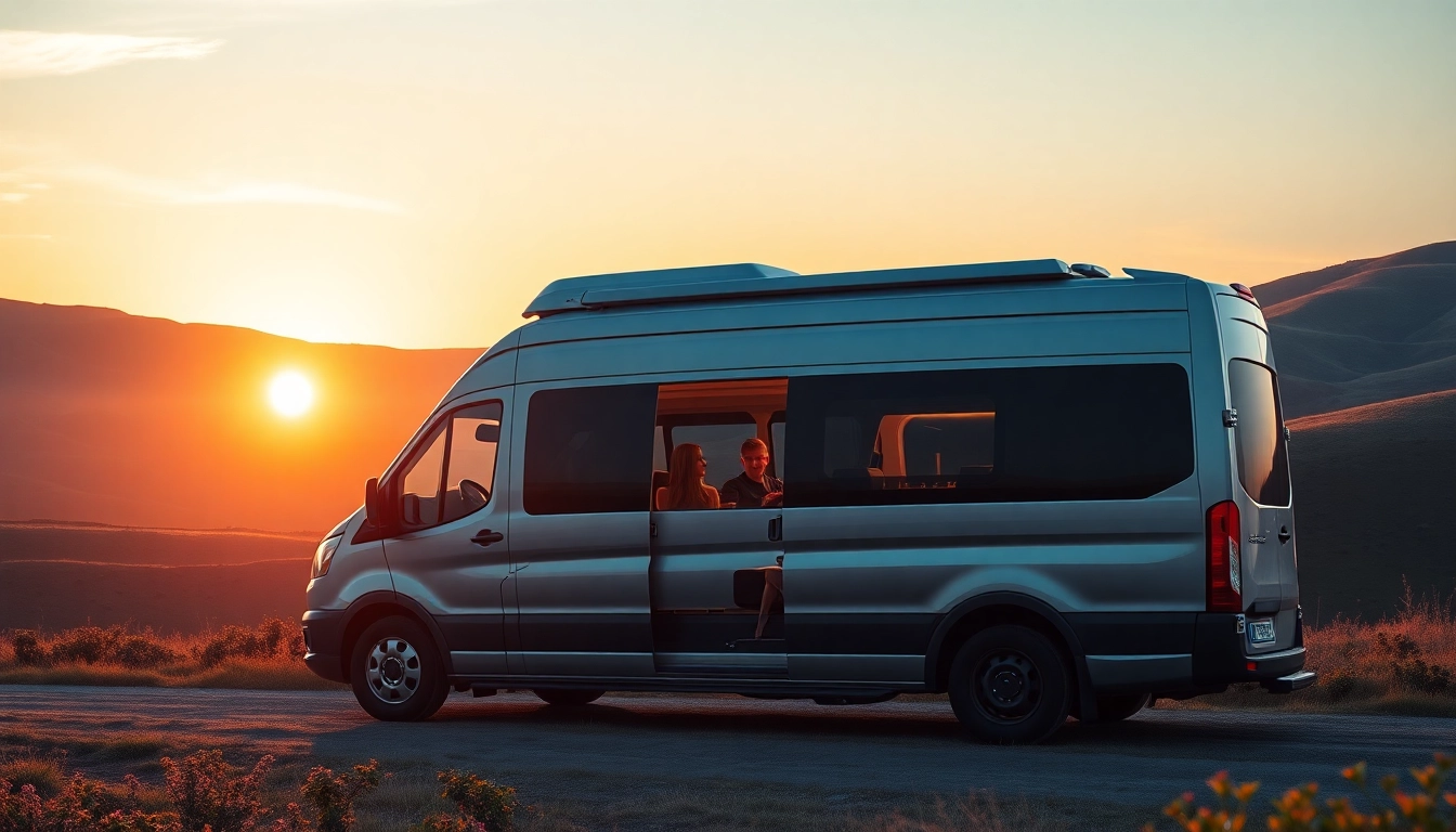 Showcasing a perfect Van surrounded by nature, inviting adventurous travels and exploration.