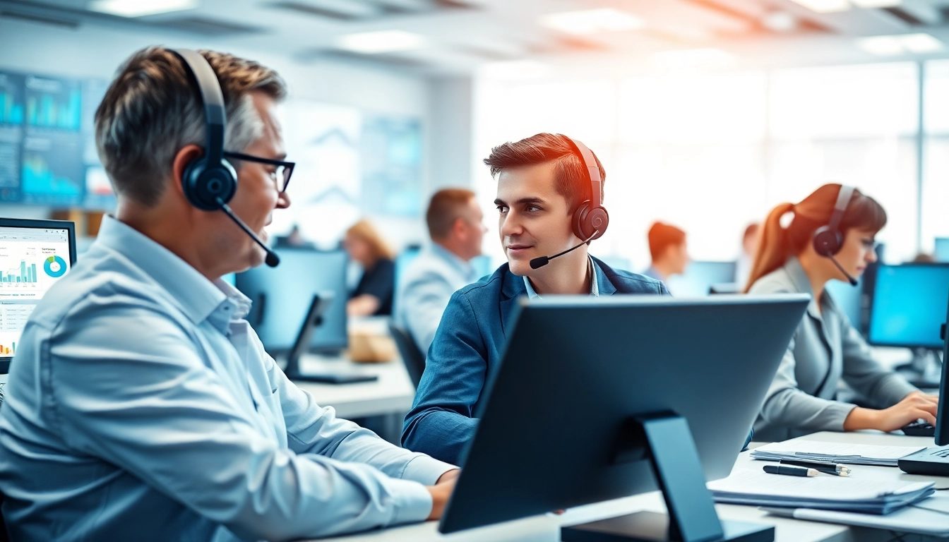 Engaged agents conducting Telephone Data Collection in a modern call center environment.