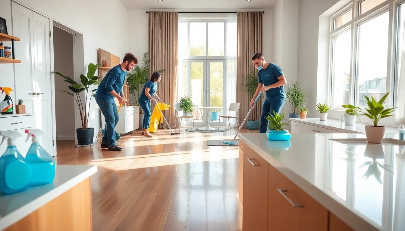 Bond cleaning Logan professionals meticulously cleaning an apartment with bright surfaces and cleaning tools.