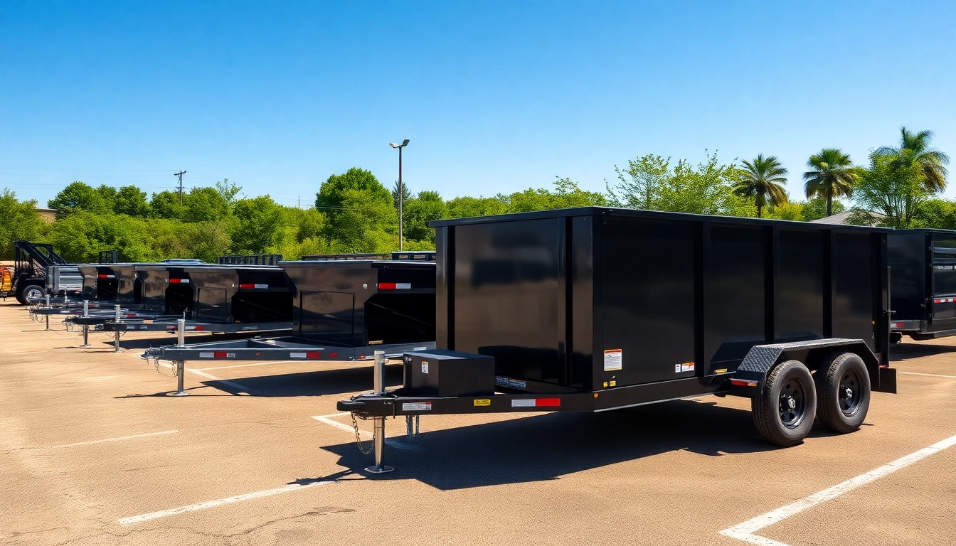 Browse quality dumpster trailers for sale showcasing a range of models in a vibrant outdoor setting.
