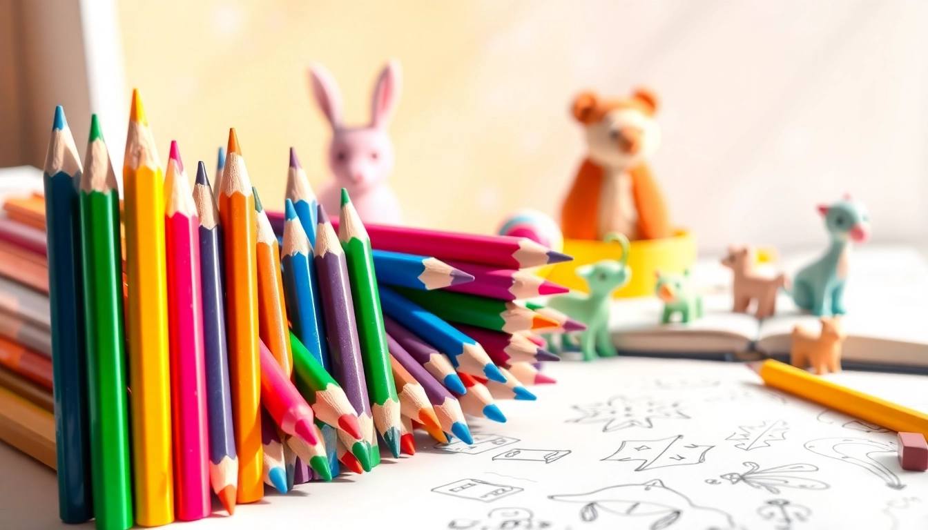 Engaging kids colouring pencils arranged for creativity on a bright surface.