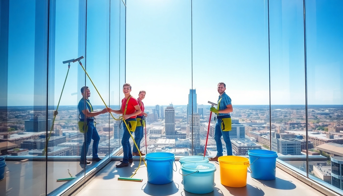 Professionals conducting window washing in Sioux Falls with sparkling clean glass surfaces.