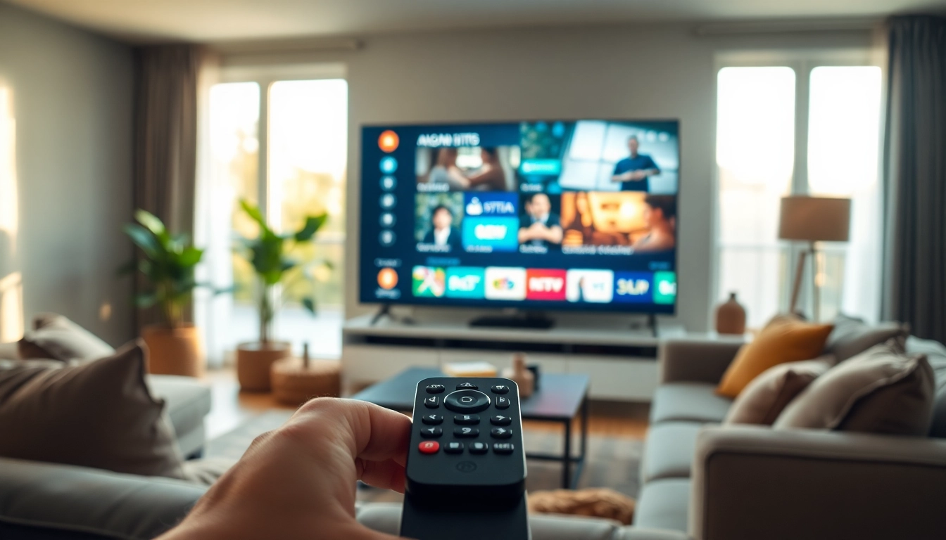 Comprar IPTV en una moderna sala de estar con un televisor inteligente y un ambiente acogedor.