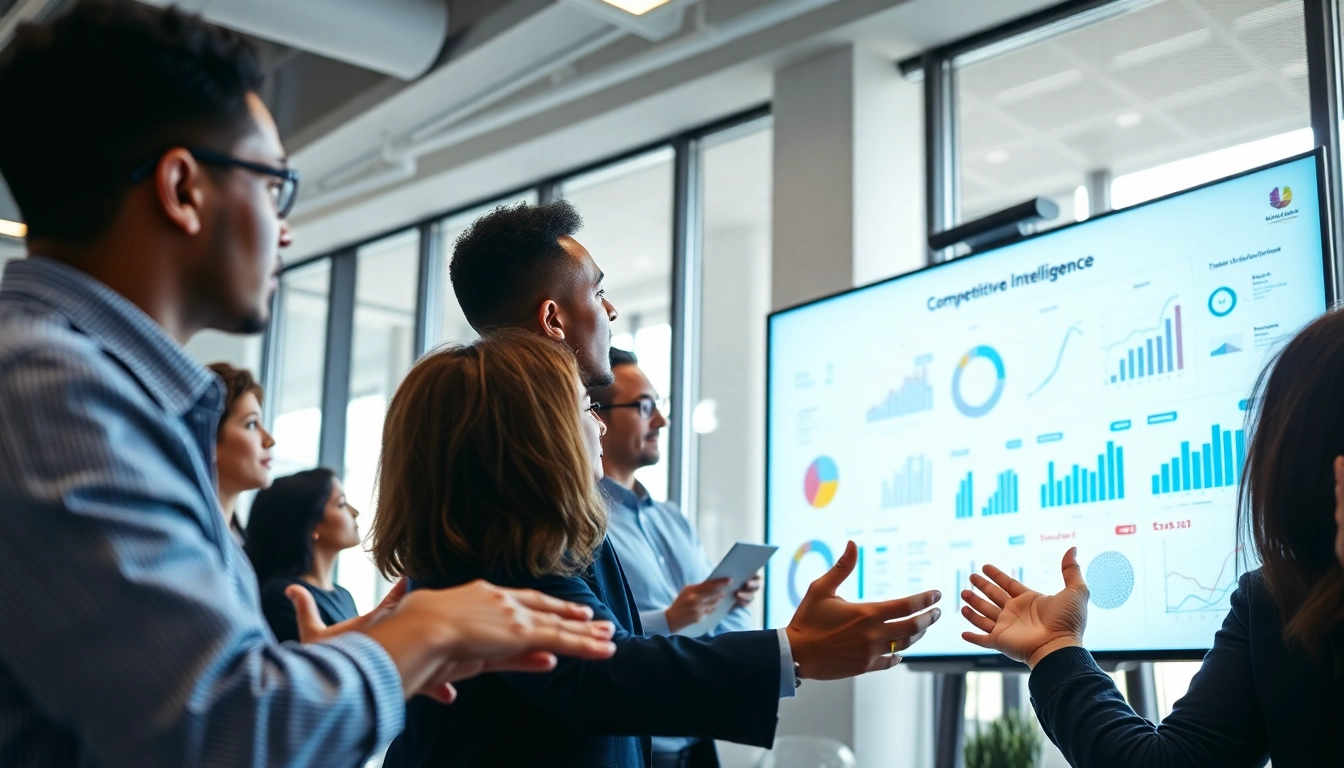 Explore competitive intelligence discussions in a modern corporate setting with diverse teams.
