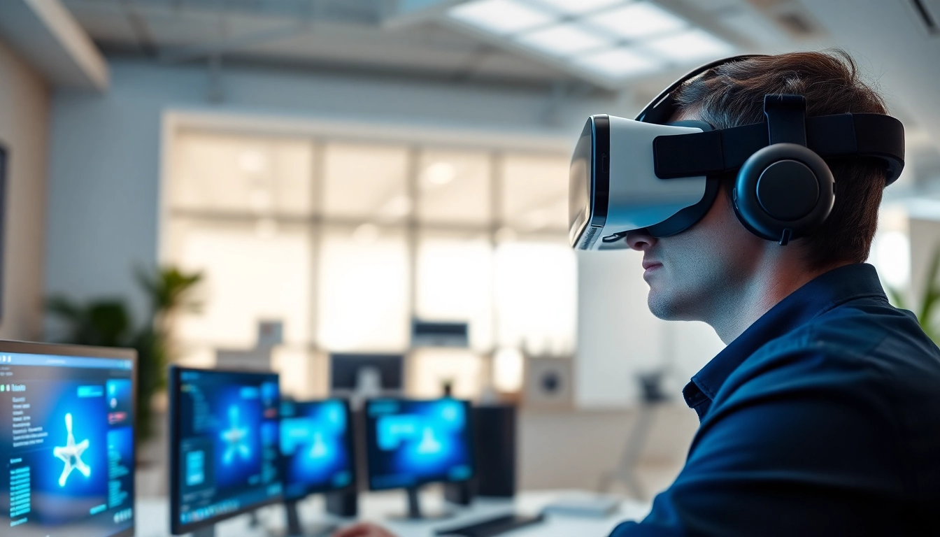 Experience virtual desktop through an engaging VR setup with a user immersed in digital interaction.