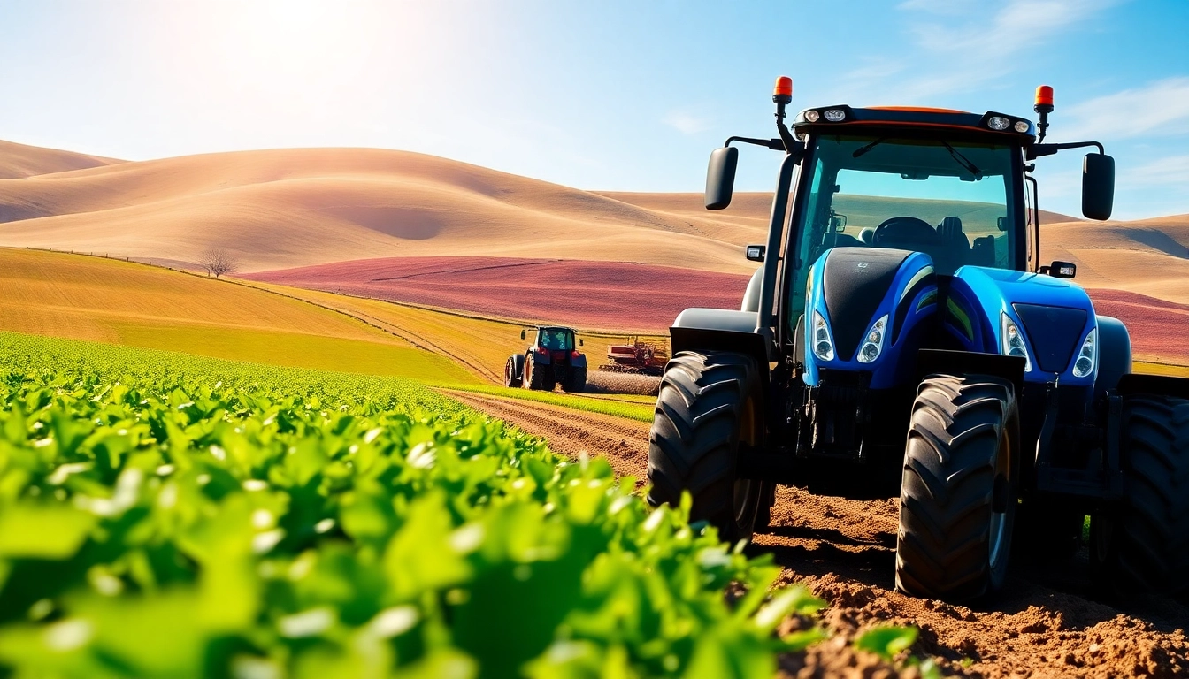 New Holland Traktor im Einsatz auf einem lebhaften Bauernhof.