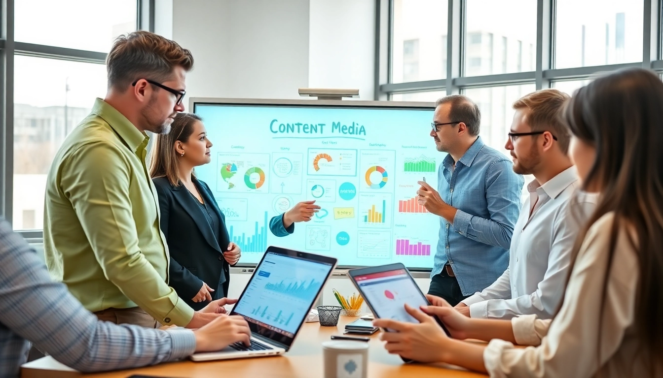 Enhance your edmonton social media marketing strategy with a professional team collaborating and analyzing data.