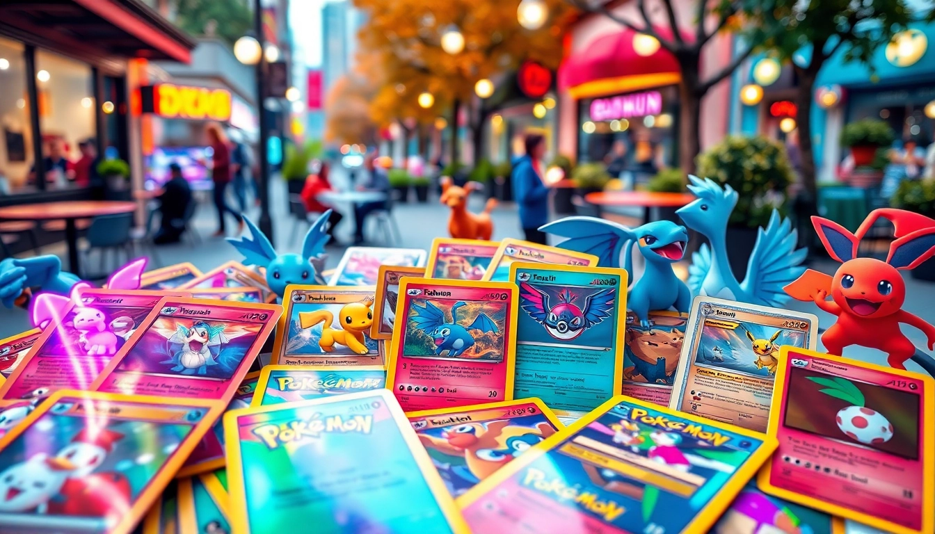 Discover vibrant Pokémon cards India displayed in an urban setting inviting collectors and fans alike.