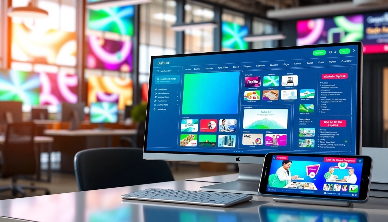 Engaging free signage platform for businesses displayed in a bright digital workspace.