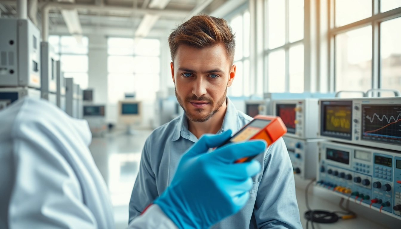 Electrical Testing technician conducting measurements with precision in a modern lab setting.