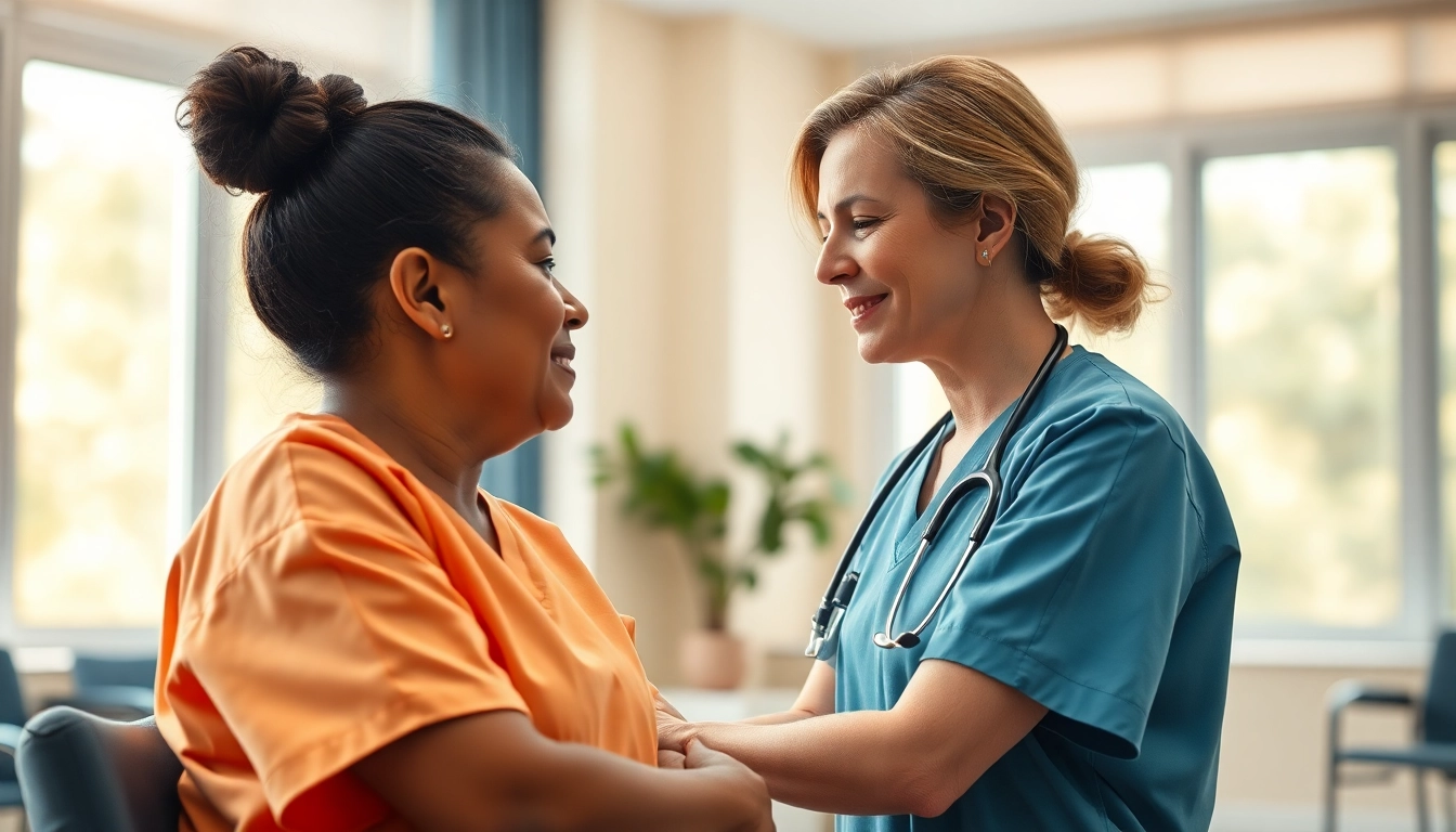 Supportive interaction in the VDAP Program in Alabama, showcasing a nurse in a rehabilitation setting.
