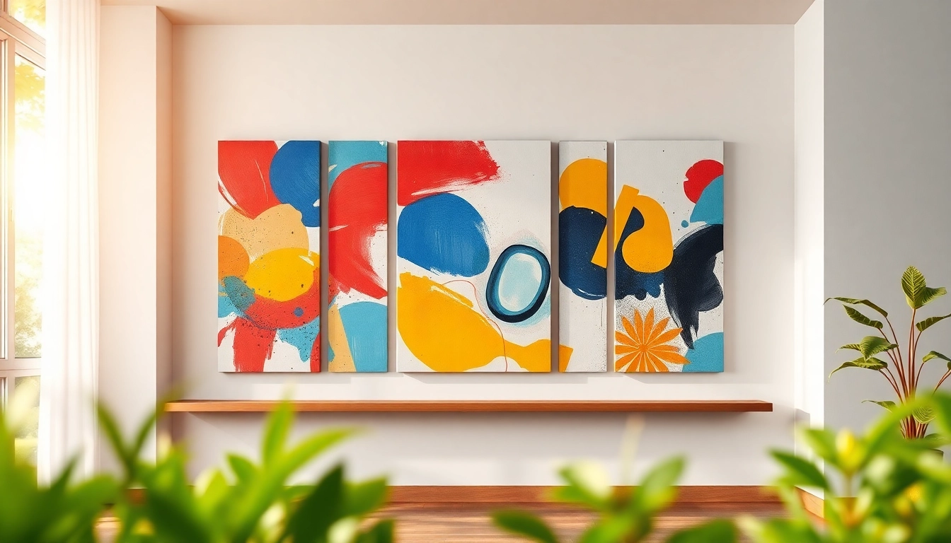 Showcase of Canvas Print Art featuring vibrant abstract designs on a gallery wall.
