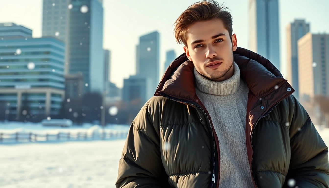 Model showcasing an Oversize Puffer Jacket in a winter city setting, emphasizing comfort and style.