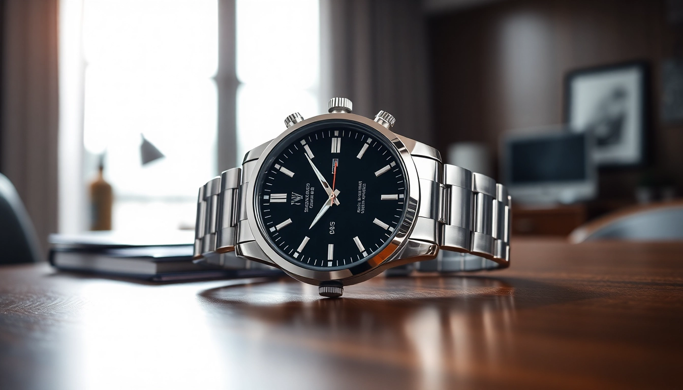 Herren Armbanduhr, elegant auf einem Holztisch präsentiert, unterstreicht Luxus und Stil.