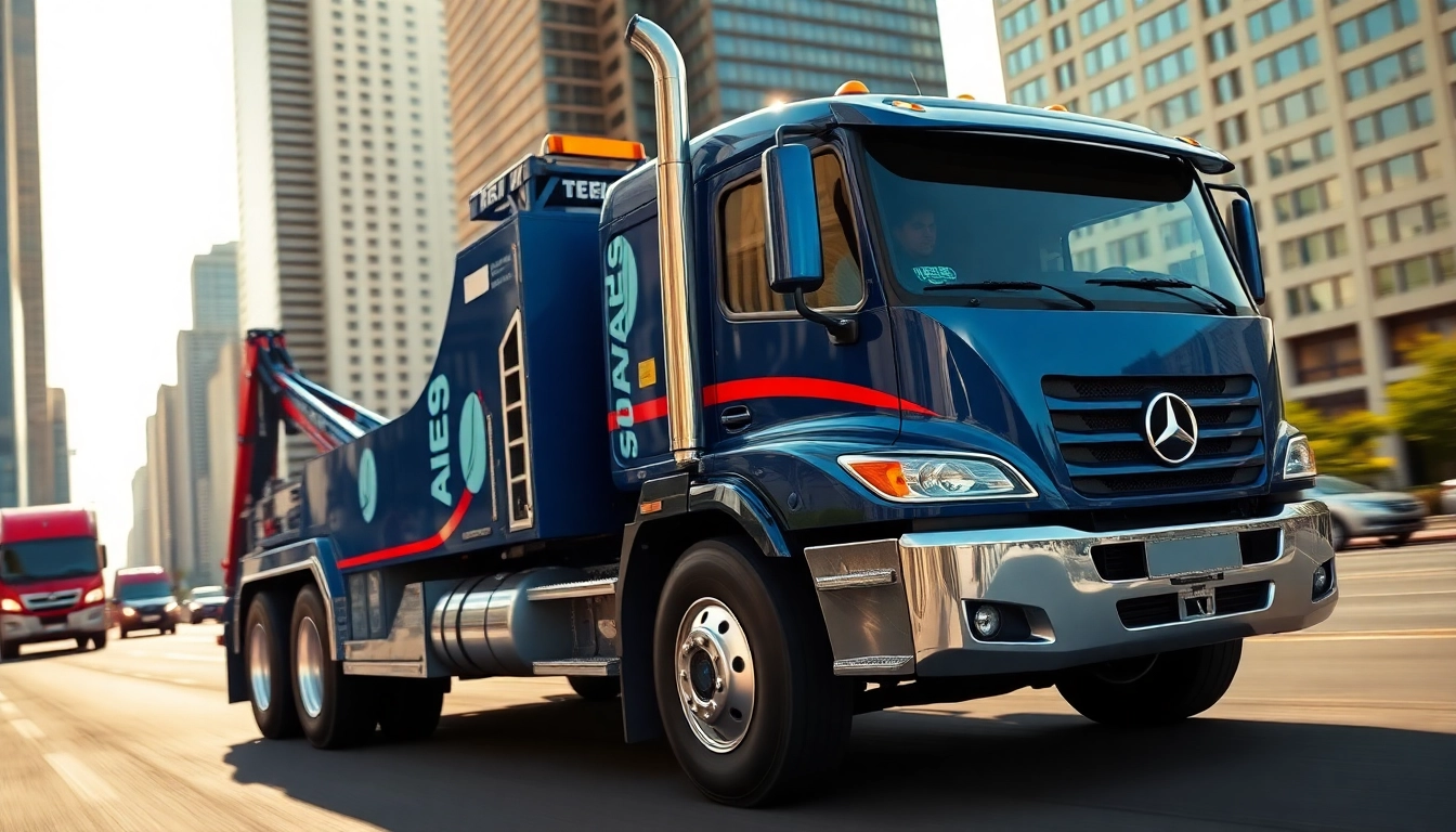 Showcasing a Jerr Dan tow truck in action with a professional operator in an urban setting.