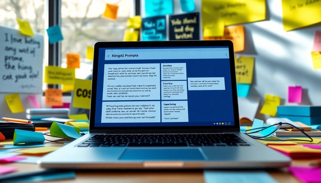 Generate innovative visual content using KlingAI Prompts showcased on a modern workspace.