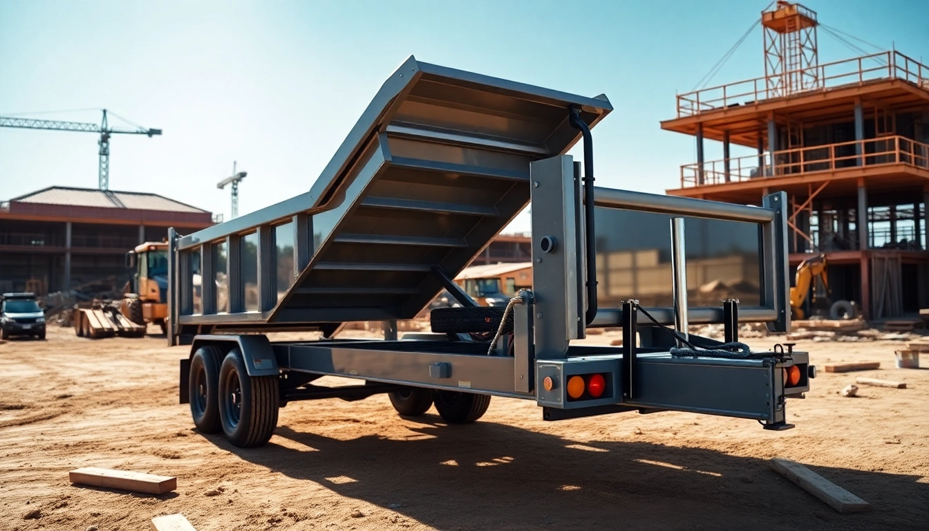 Hydraulic dump trailers for sale available in a construction setting, showcasing heavy-duty features.