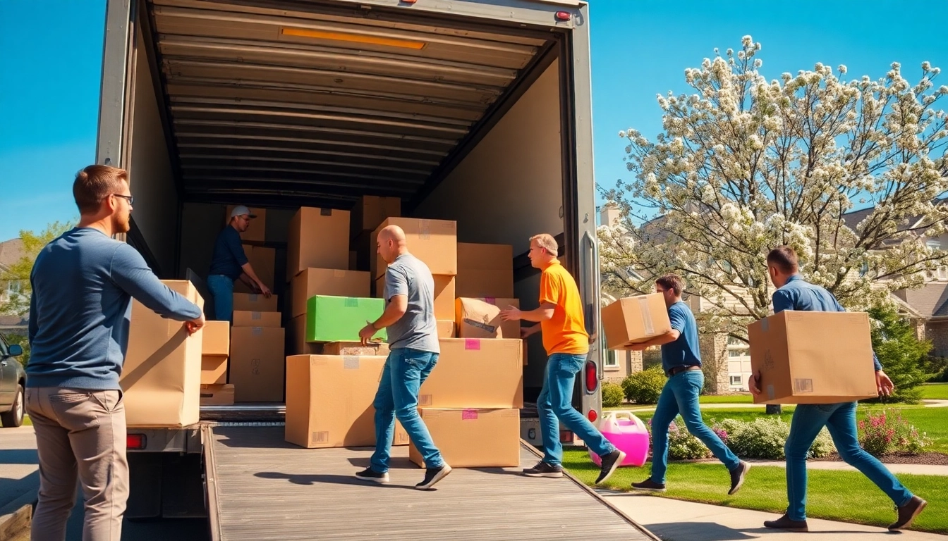 Movers calgary efficiently loading a truck in a vibrant suburban neighborhood, exemplifying professionalism.