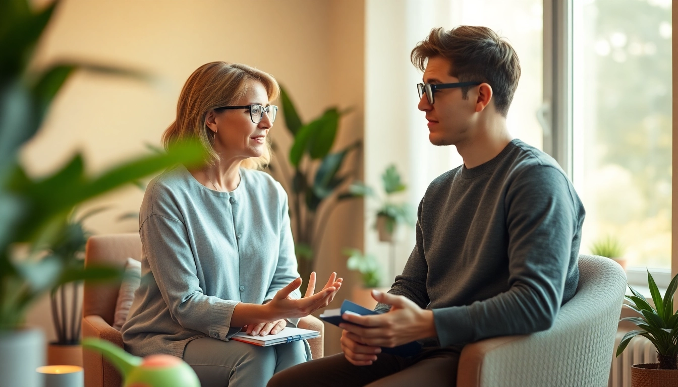 Engaging session on dealing with stress in a calming therapy office with soothing elements.