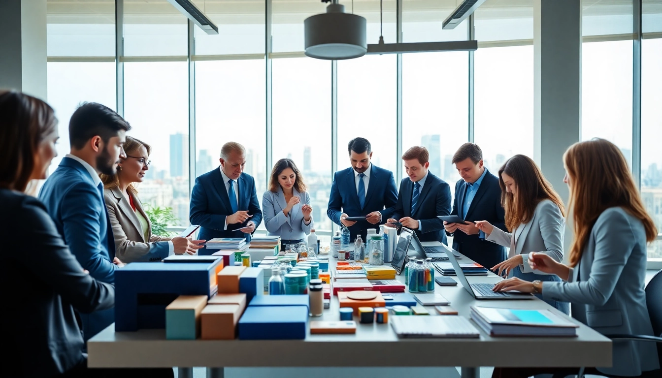 Business team discussing amazon wholesale products in a modern office setting.