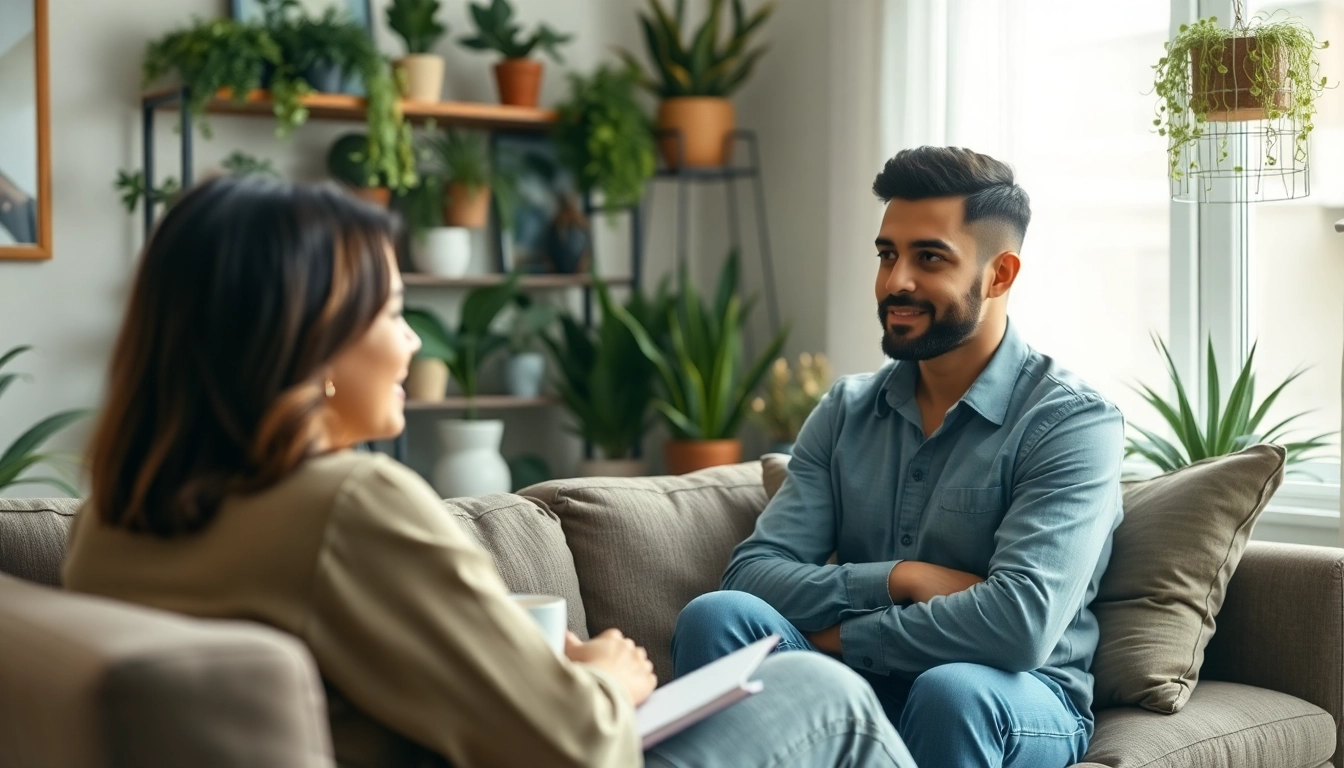 Empathetic relationship coach guiding a couple through emotional discussions in a serene setting.